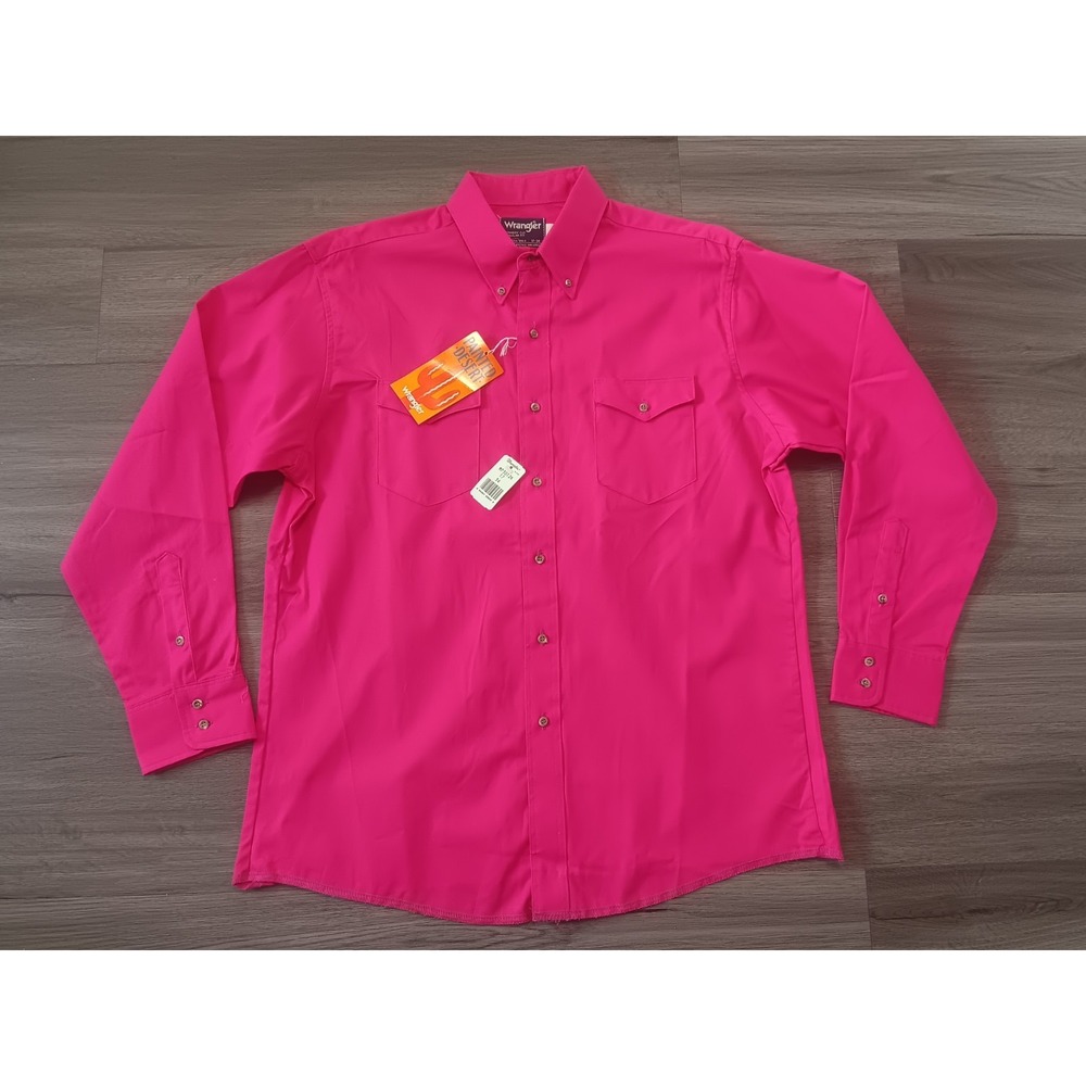 NWT VTG Wrangler Men's Hot Pink Cowboy Cut X Long Tails Western Shirt Size 17-34
